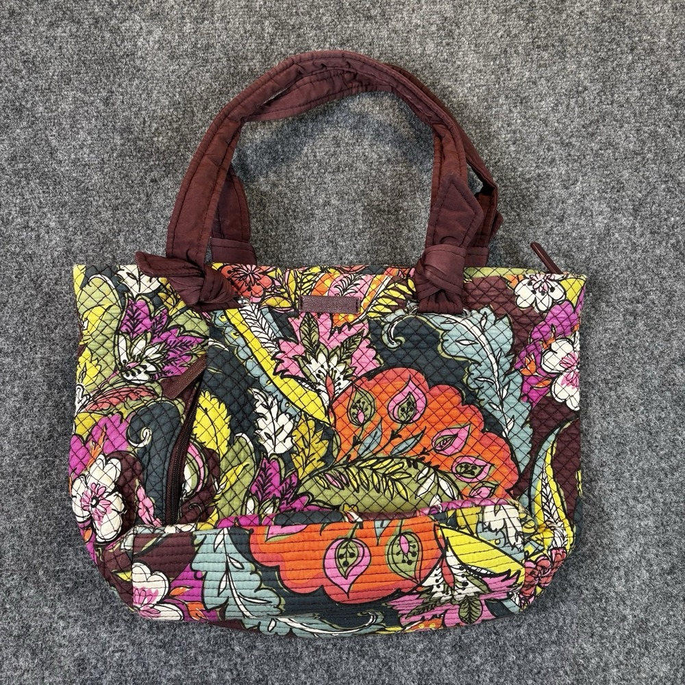 Vera Bradley Quilted Tote Bag Womens Medium Multicolor Floral Paisley Boho Zip